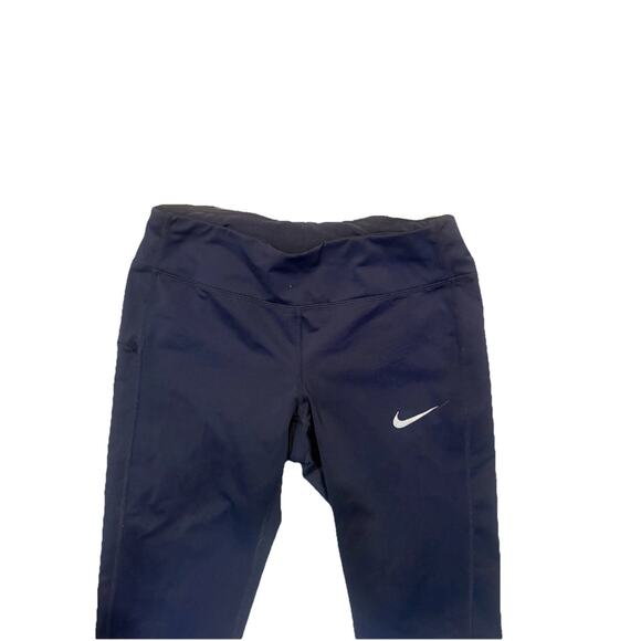 Nike Dri-Fit Running Cropped Leggings Women Medium Navy Polyester Elastic Waist - Picture 5 of 7